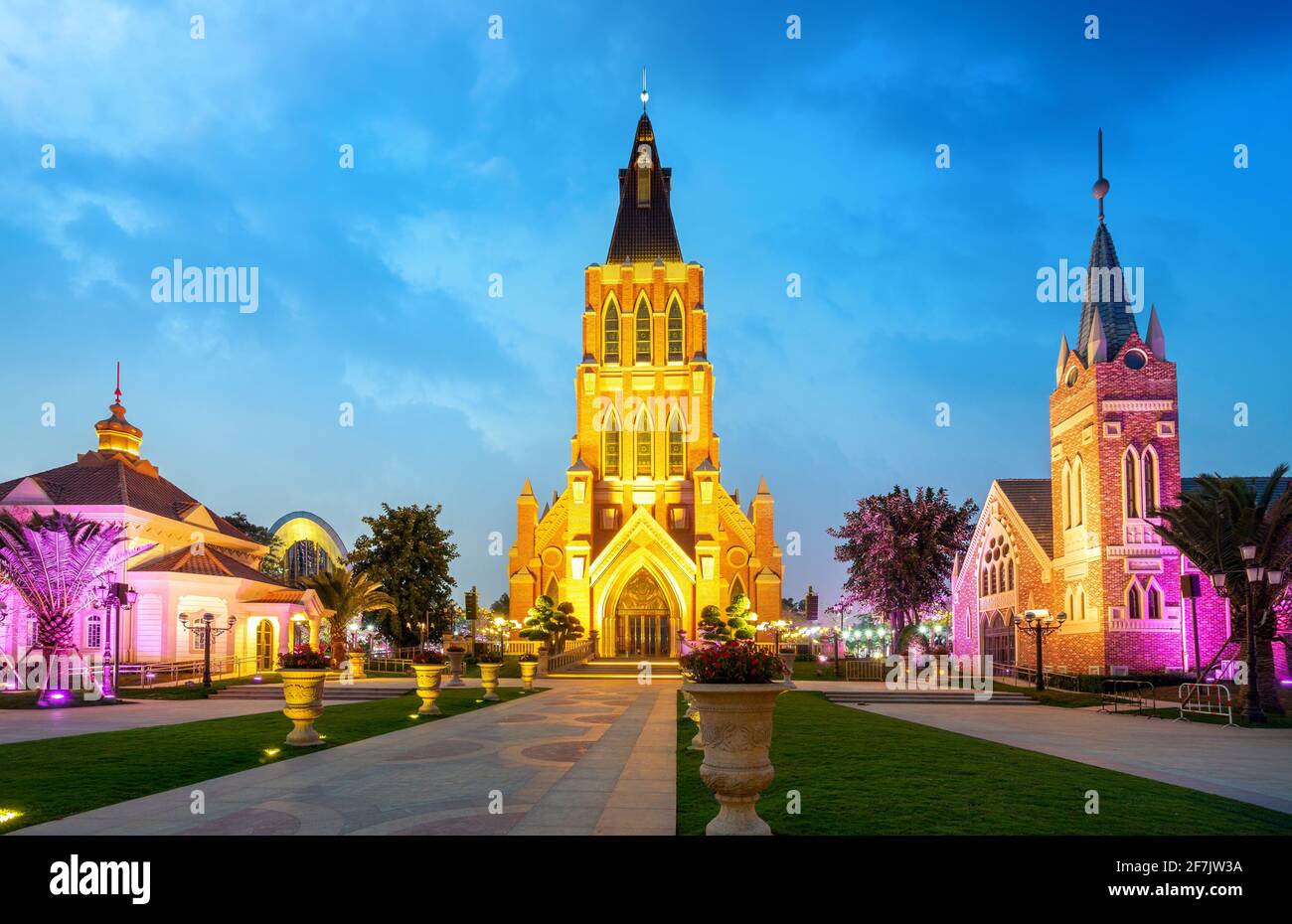 L'edificio della chiesa sull'Isola di Haihua, Hainan, Cina Foto Stock