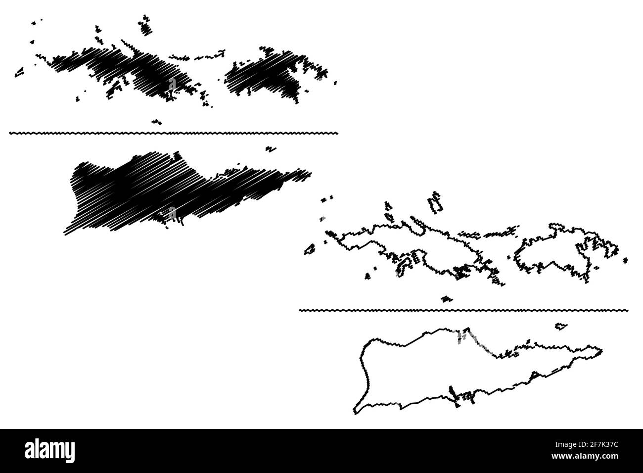 Isole Vergini degli Stati Uniti d'America (Stati Uniti d'America, USA, USA) mappa illustrazione vettoriale, schizzo scrimbolo Stati Uniti Vergine Islan Illustrazione Vettoriale