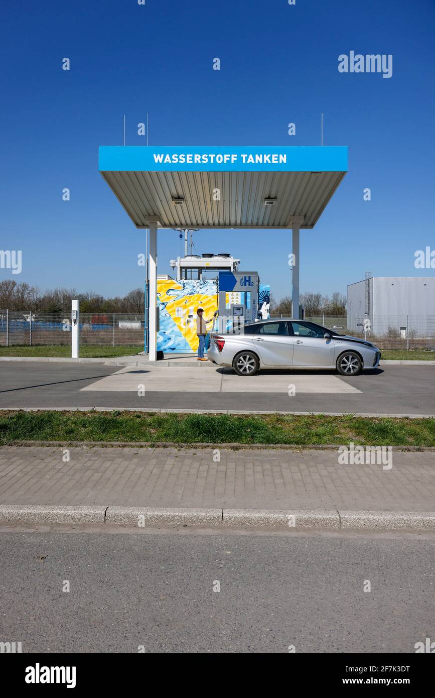 Herten, Nord Reno-Westfalia, Germania - rifornimento di idrogeno in una stazione di rifornimento di idrogeno H2, evento stampa presso la stazione di rifornimento H2 Foto Stock