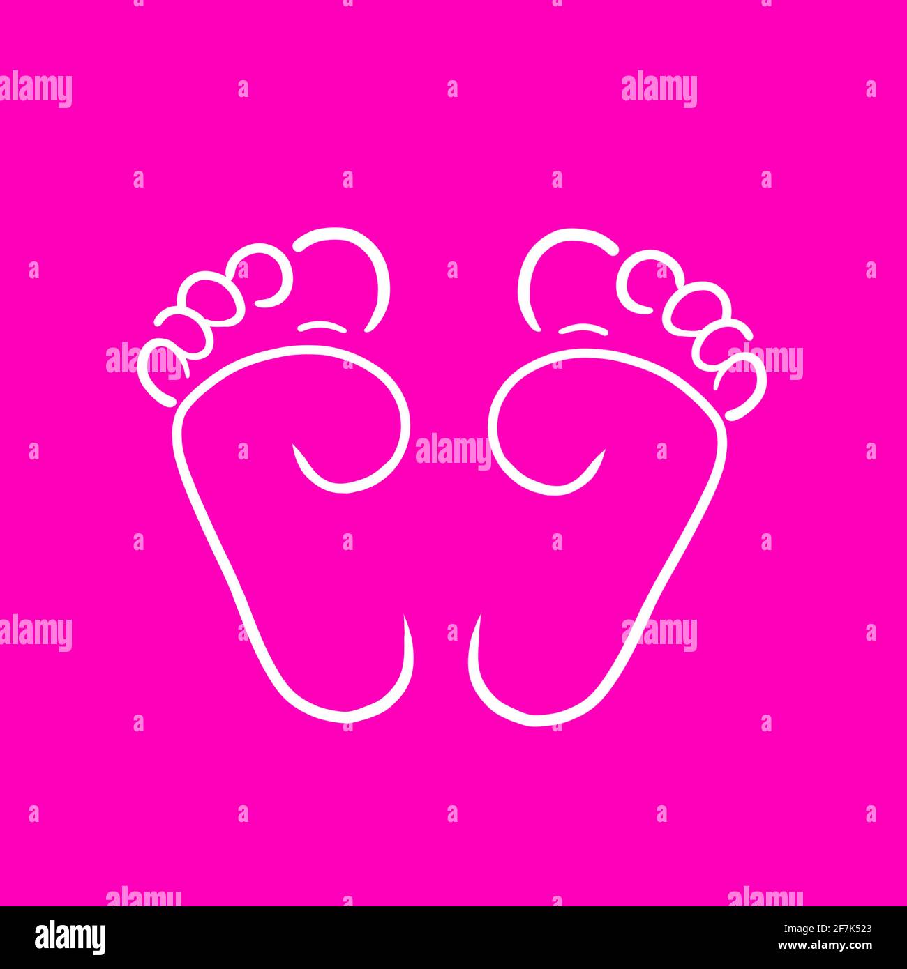 Piedi bianco sfondo rosa vettore layout modello logo design piede cura pedicure piede salute nudi piedi nudi piedi nudi dita dei piedi wiggling Foto Stock