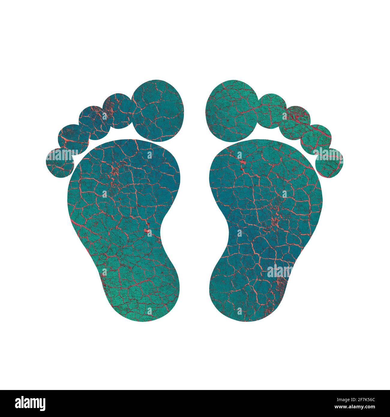 Footfoot footprint footprint footfootprint footfoot suola a piedi nudi simbolo del piede bianco nero con crepe di linea pelle marrone rugoso cracked freddo design di raffreddamento Foto Stock