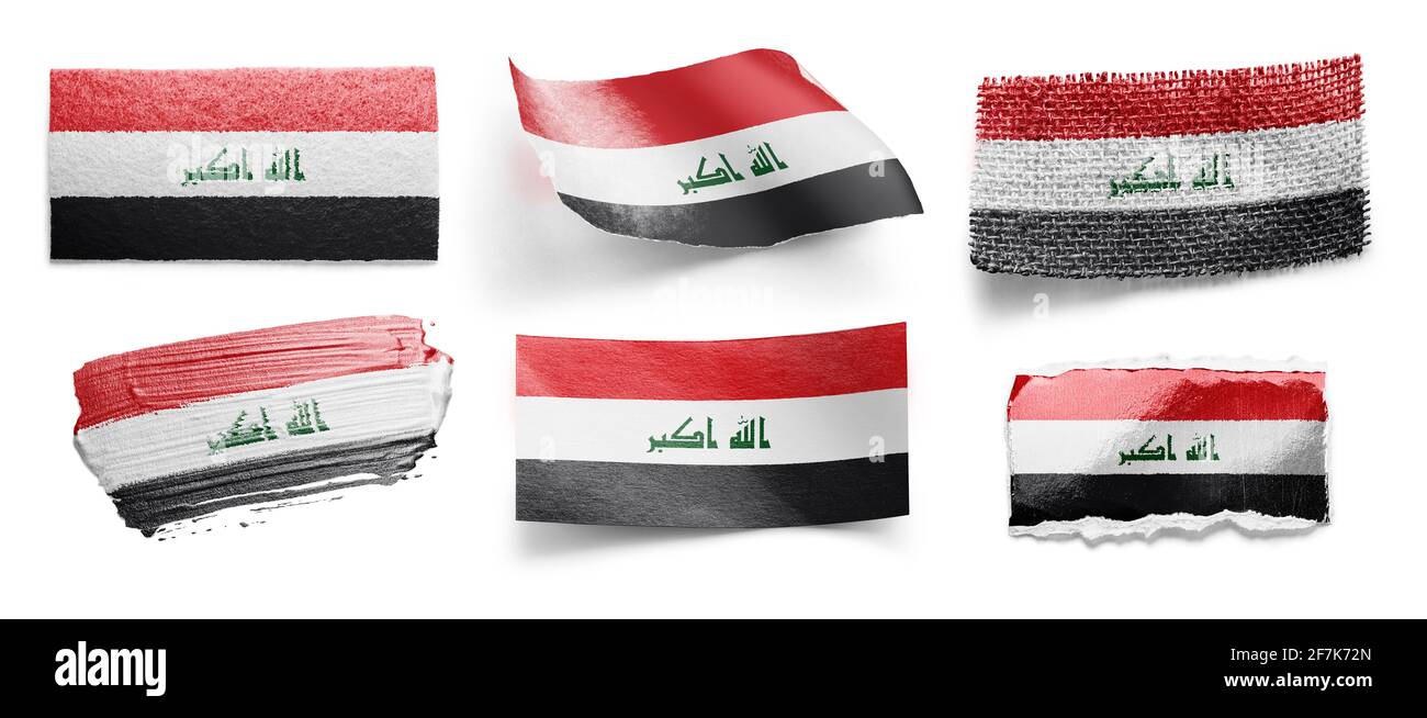 Set della bandiera nazionale dell'Iraq su un bianco sfondo Foto Stock