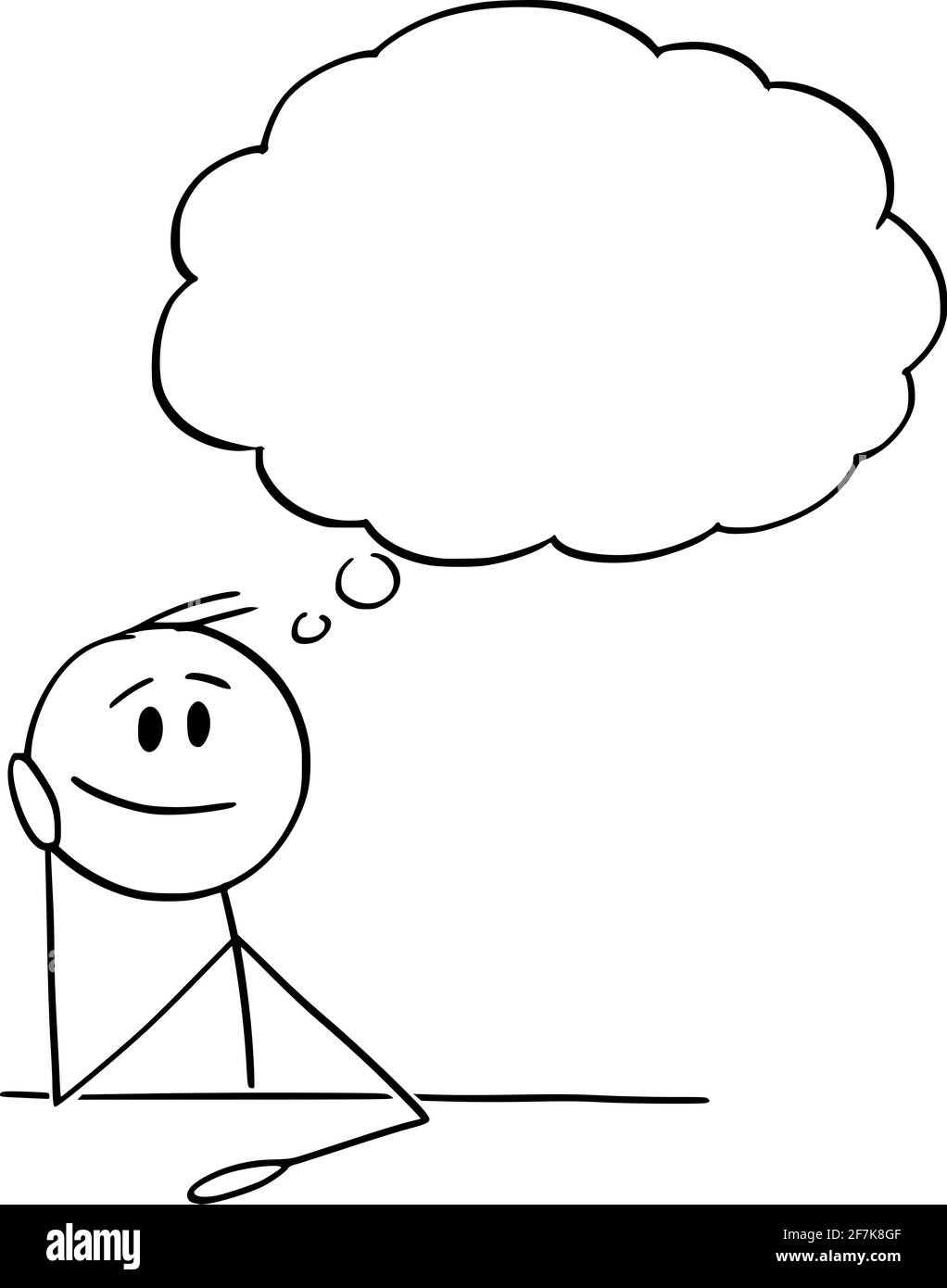 Uomo o uomo d'affari che pensa con vuoto pensiero Bubble, vettore Cartoon Stick Figura Illustrazione Illustrazione Vettoriale