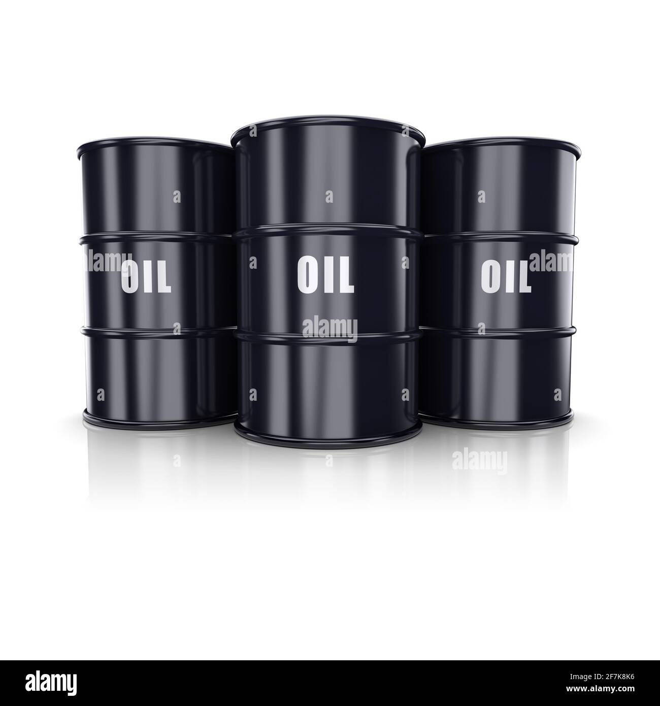 Barili di petrolio su un bianco. immagine 3d Foto Stock