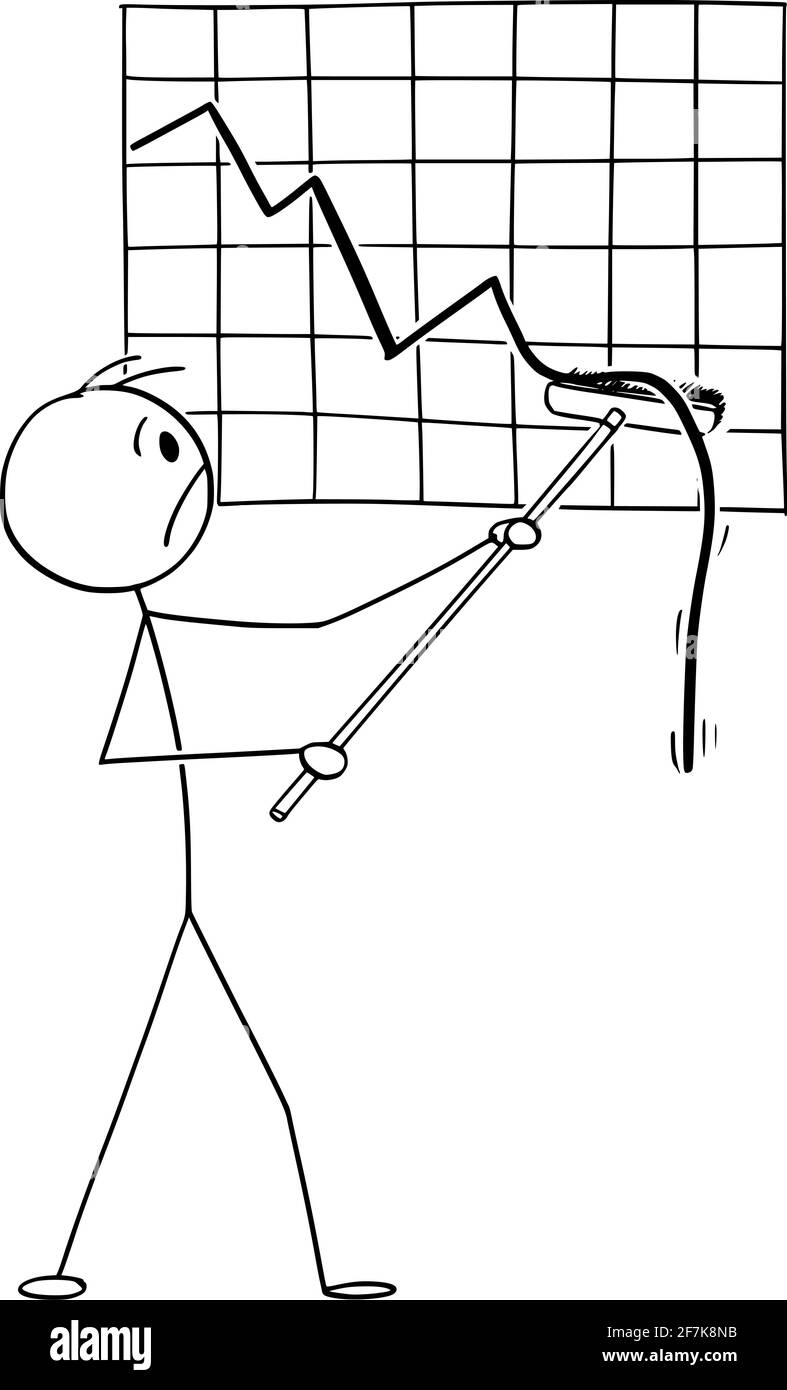 Uomo d'affari o trader è frustrato da Falling Financial Graph, Vector Cartoon Stick Figura Illustrazione Illustrazione Vettoriale