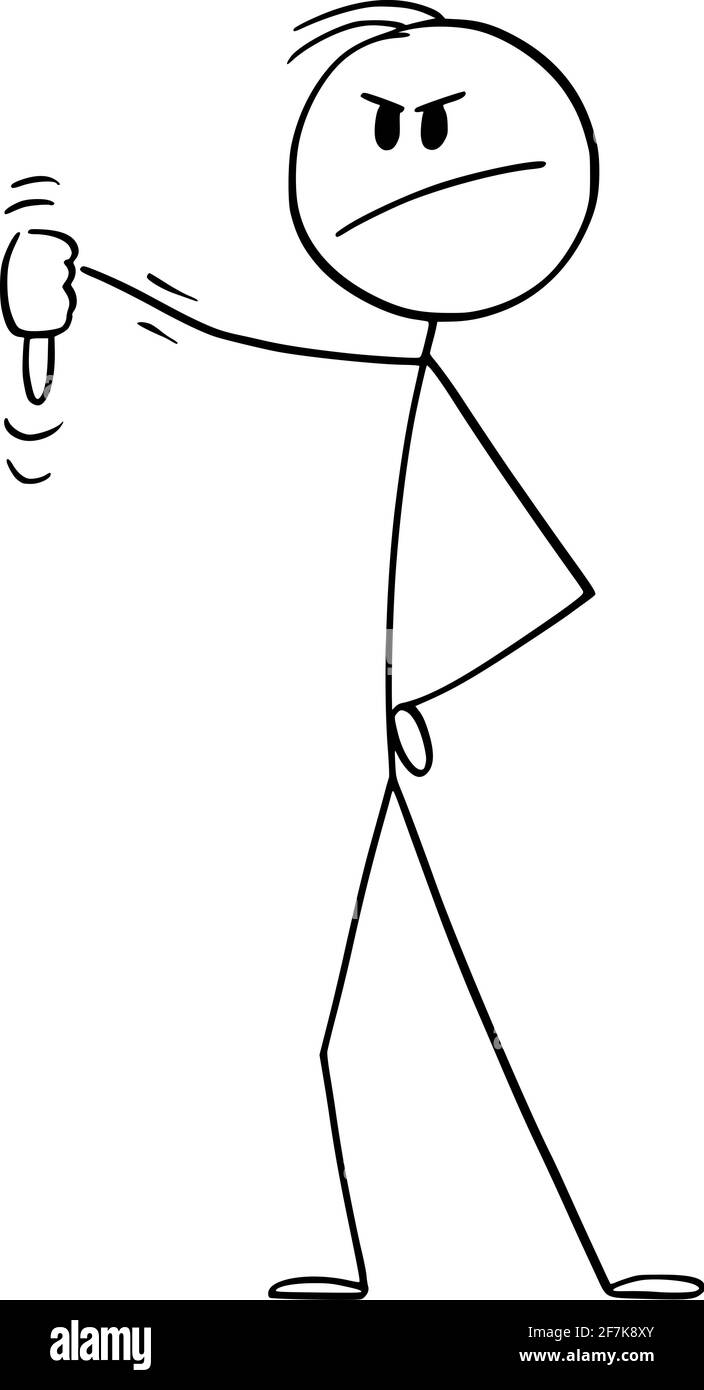 Uomo o uomo d'affari che mostra Thumbs giù Gesture, emozione negativa o Valutazione, illustrazione della figura del bastone del cartone del vettore Illustrazione Vettoriale