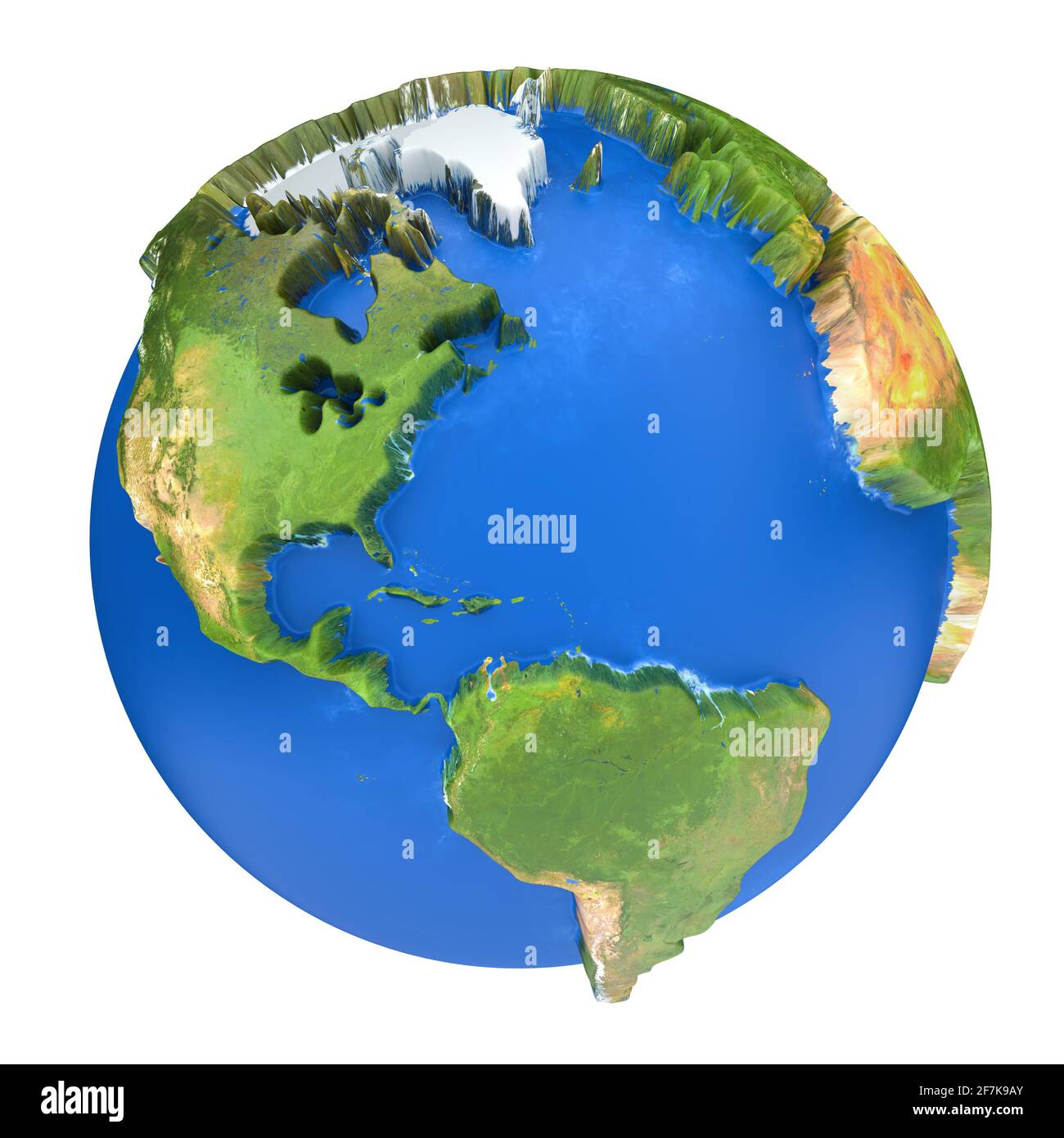 Mappa del mondo terrestre. Nord e Sud America su un pianeta globo. illustrazione concettuale 3d Foto Stock