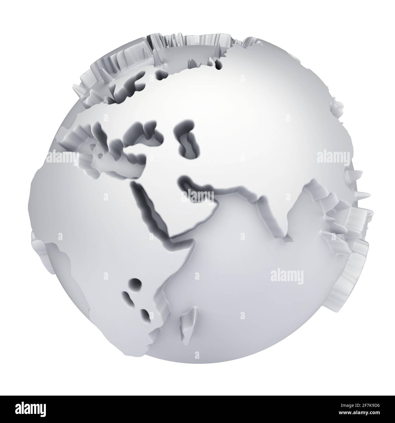Mappa del mondo terrestre. Africa, Europa e Asia su un pianeta globo. illustrazione concettuale 3d Foto Stock