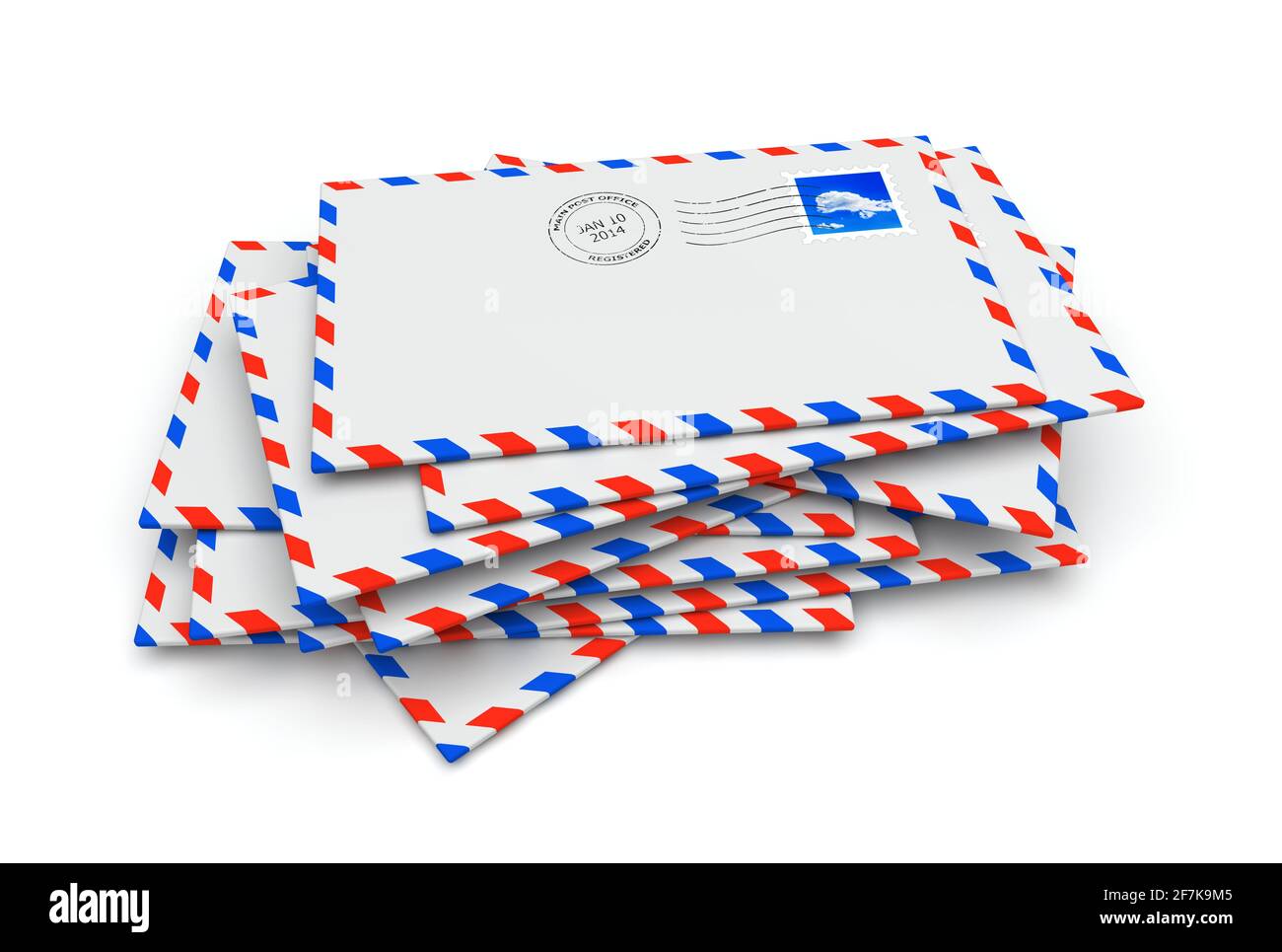 Buste isolate per lettere postali con timbro postale e timbro postale Foto Stock