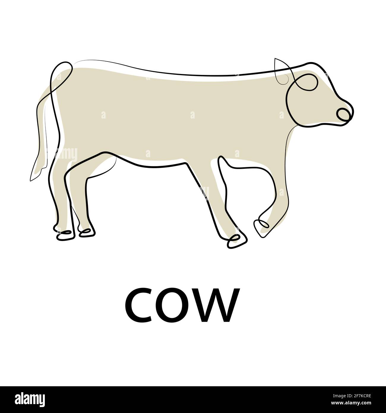 Mucca monolina. Bestiame, linea nera contorno. Una semplice illustrazione di un animale domestico. Vettore. Illustrazione Vettoriale