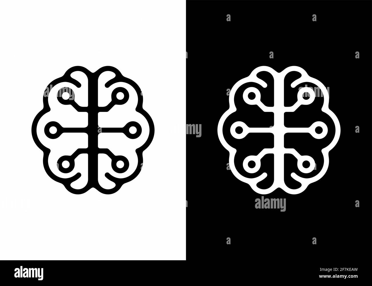 Illustrazione grafica in bianco e nero del design del cervello digitale Illustrazione Vettoriale
