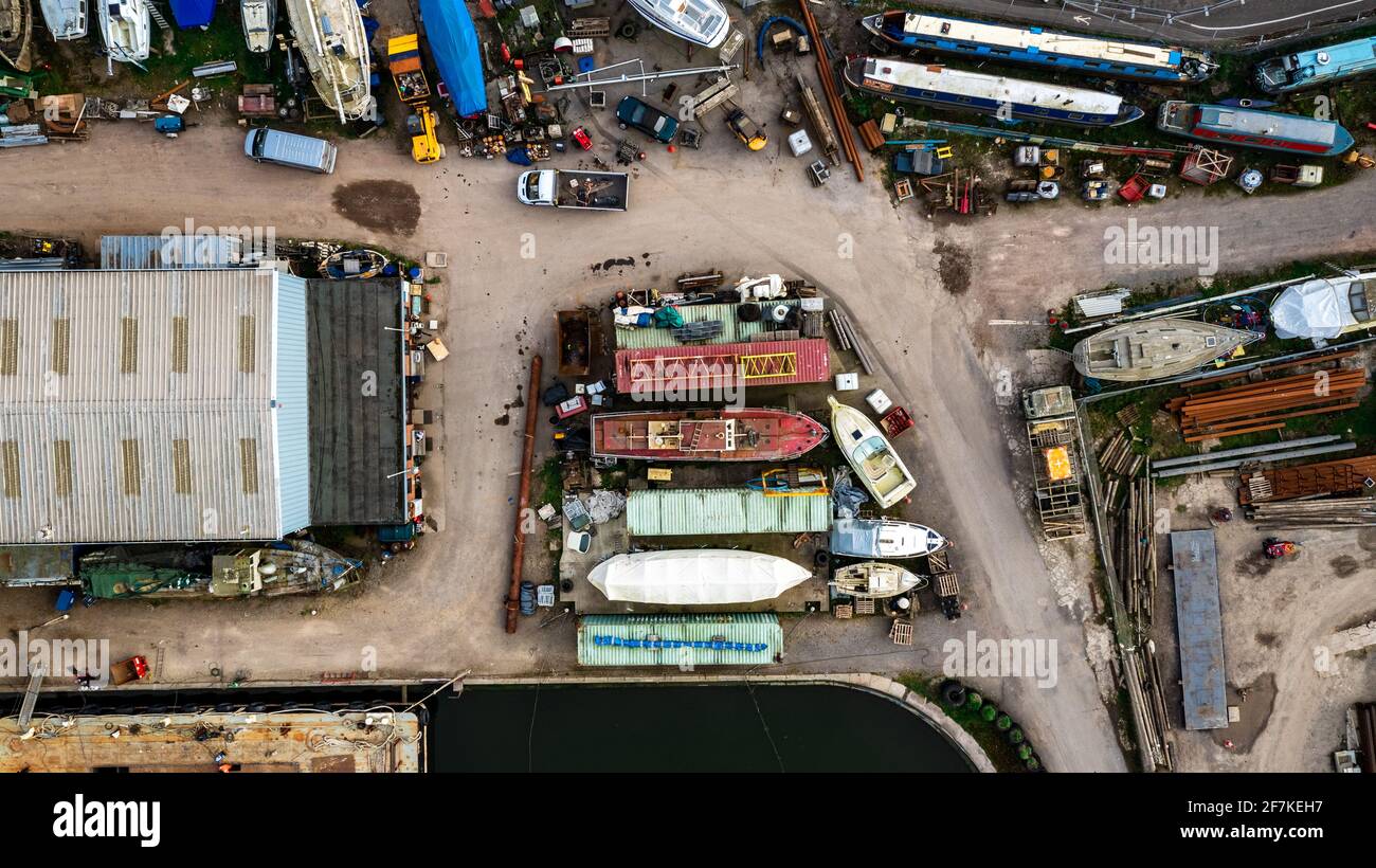 Vista aerea del cantiere navale nel porto di Sharpness Foto Stock