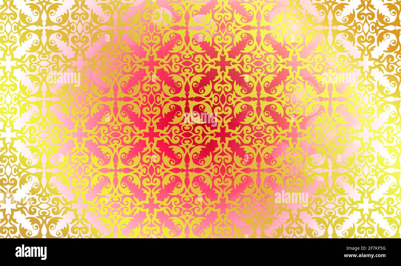 Sfondo modello struttura ornamento floreale oro rosa brillante iridescente medio luminoso bellezza carta da parati barocco rococo art nouveau victori Foto Stock