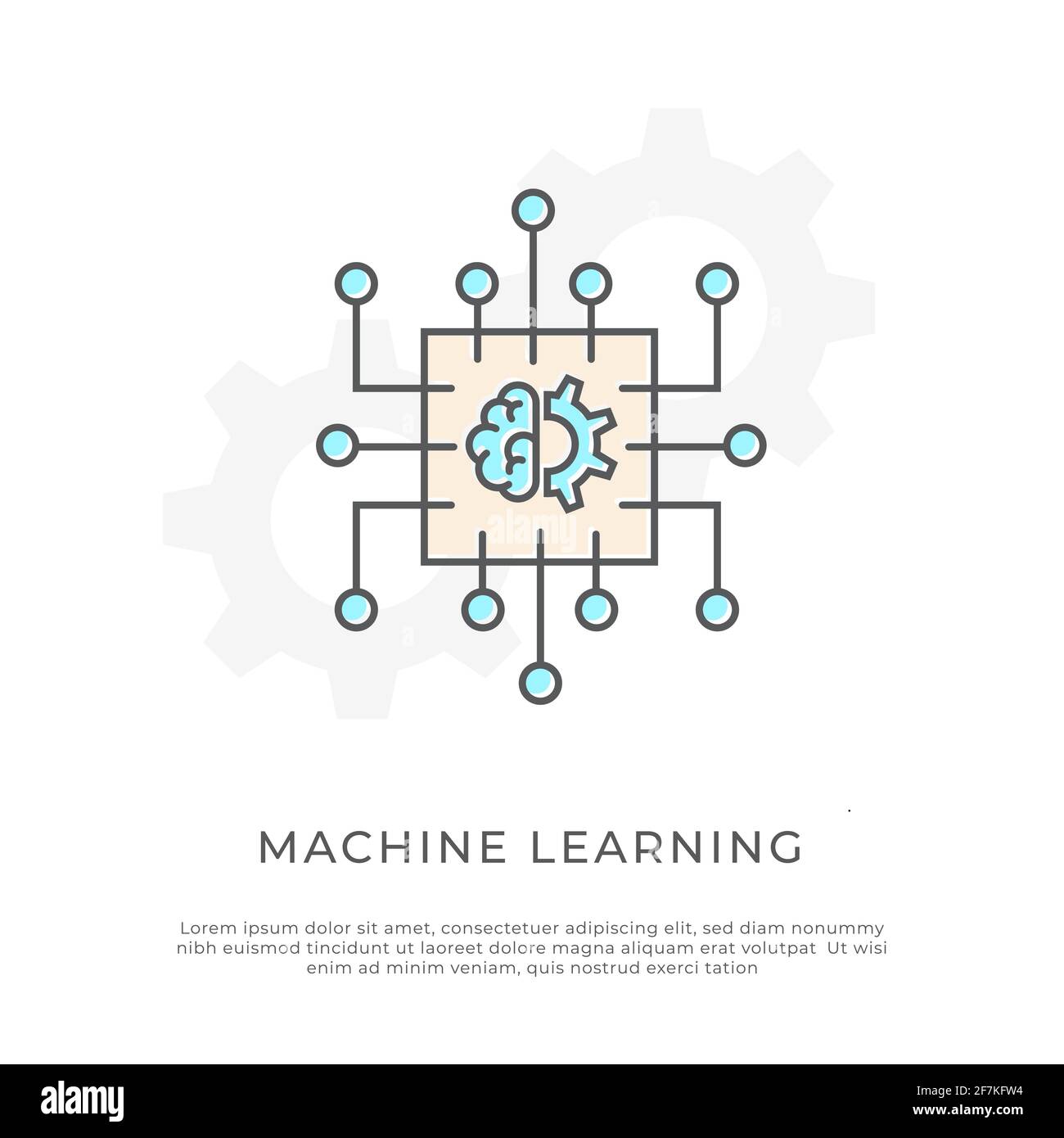 Immagine moderna del vettore di apprendimento automatico. Concetto di sistema di rete dati di apprendimento. Illustrazione Vettoriale