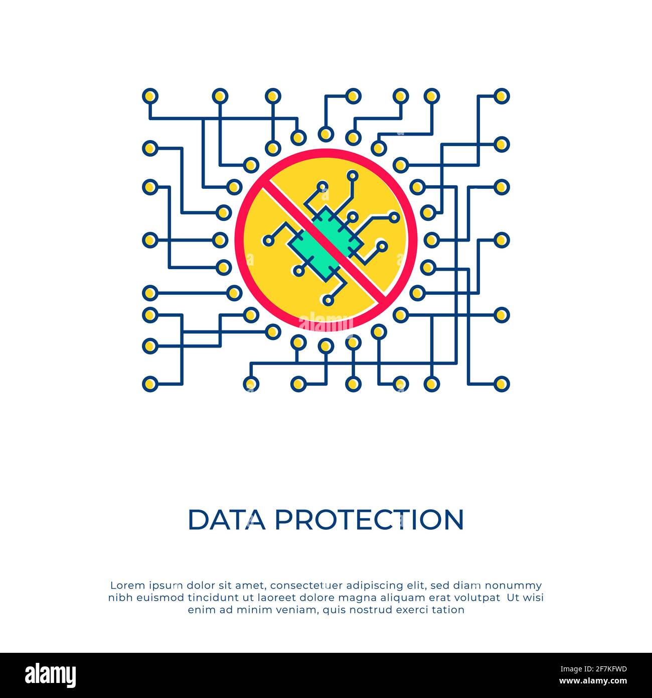 Immagine vettoriale di protezione dei dati di STOP Danger Infection. Cartello di avvertenza concetto di privacy informatica. Nessun bug segnale rosso di attenzione. Illustrazione Vettoriale