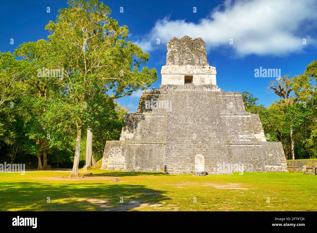 Tempio delle maschere, El Peten, Grand Plaza, Parco Nazionale Tikal, Foto Stock
