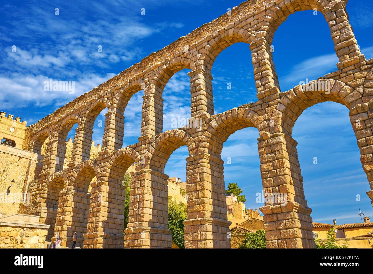 Romano ponte acquedotto di Segovia, in Spagna, UNESCO Foto Stock