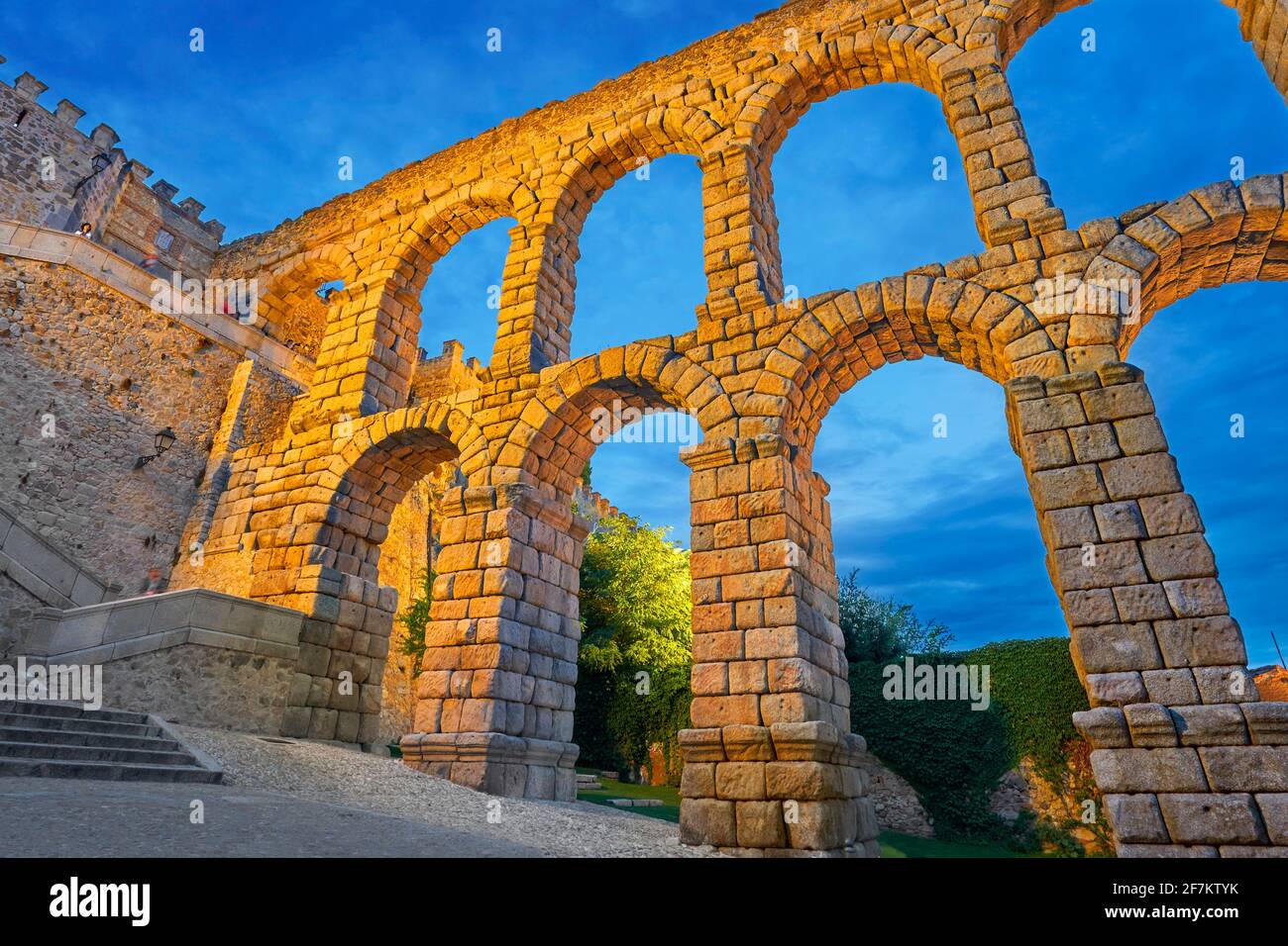 Romano ponte acquedotto di Segovia, in Spagna, UNESCO Foto Stock