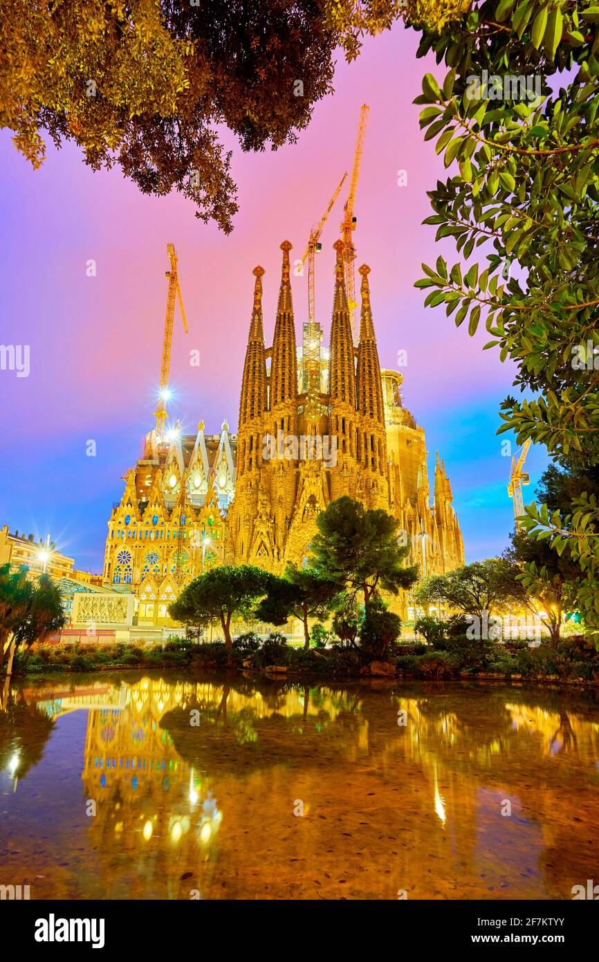 Cattedrale Sagrada Familia design by Antoni Gaudi, Barcellona, in Catalogna, Spagna Foto Stock