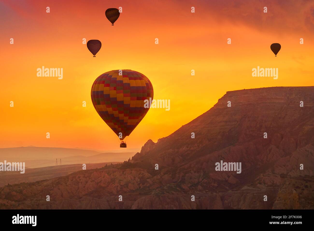 In mongolfiera ad aria calda, Goreme, Cappadocia, Turchia Foto Stock