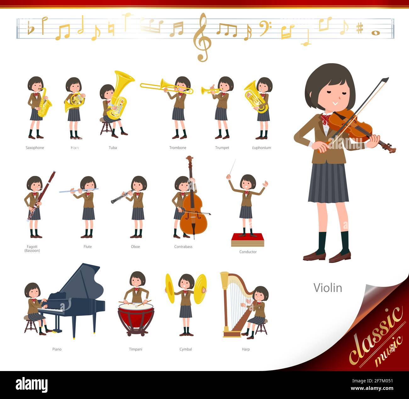 Una serie di studentesse sulle performance di musica classica.e 'vettore arte così facile da modificare. Illustrazione Vettoriale