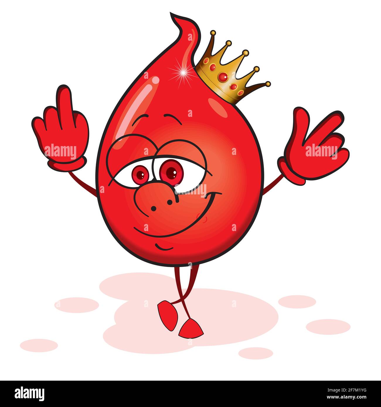 Goccia di sangue. Personaggio mascotte cartoon. Carino carattere una goccia di sangue. Carattere del giorno del donatore di sangue. Red Drop è presente. Illustrazione Vettoriale