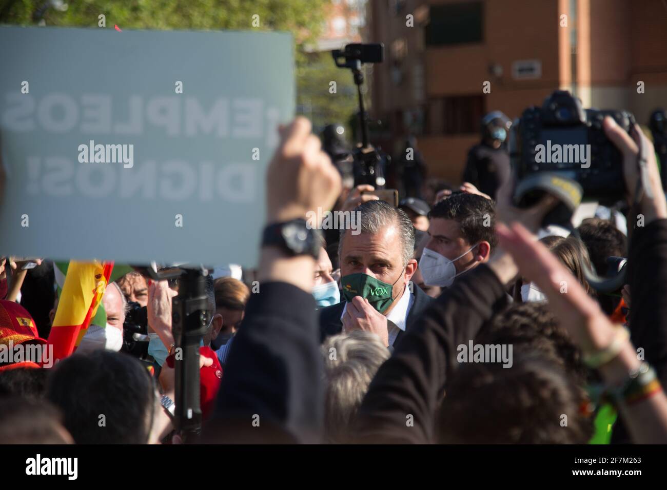 Ortega Smith all'arrivo al rally di Madrid, Spagna, il 7 aprile 2021. (Foto di Fer Capdecon Arroyo/Pacific Press/Sipa USA) Foto Stock