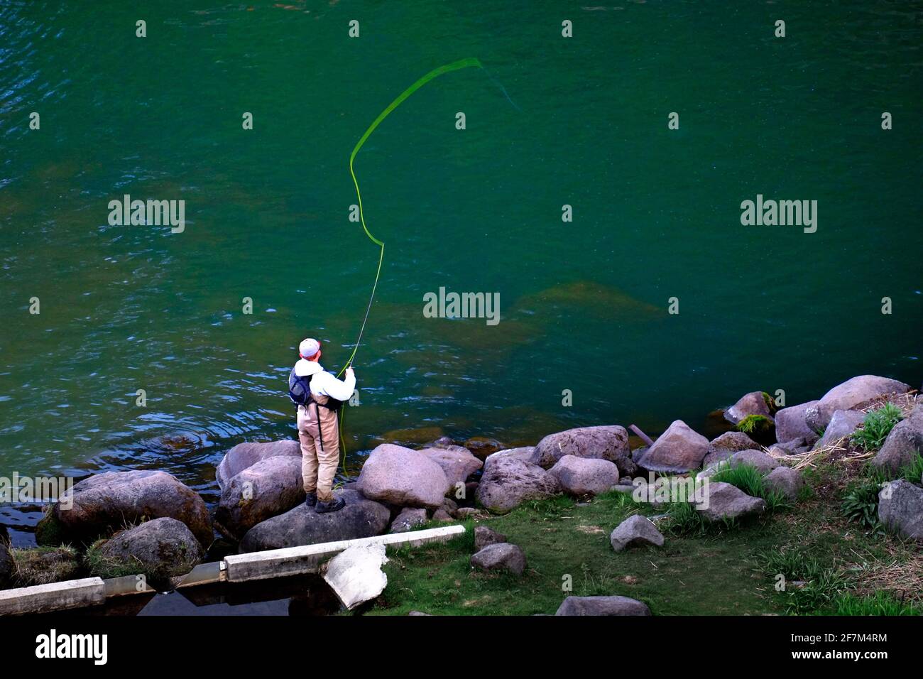Persona pesca in ruscello o fiume in natura per lo sport Foto Stock