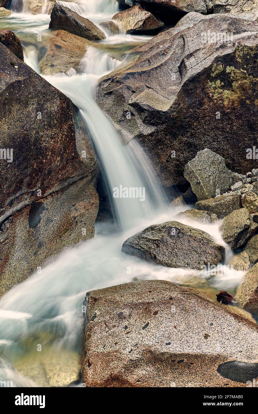 Bella cascata Vallesinella a Madonna di Campiglio in autunno, Parco Nazionale Adamello-Brenta Italia, Trentino Alpi Dolomiti Foto Stock