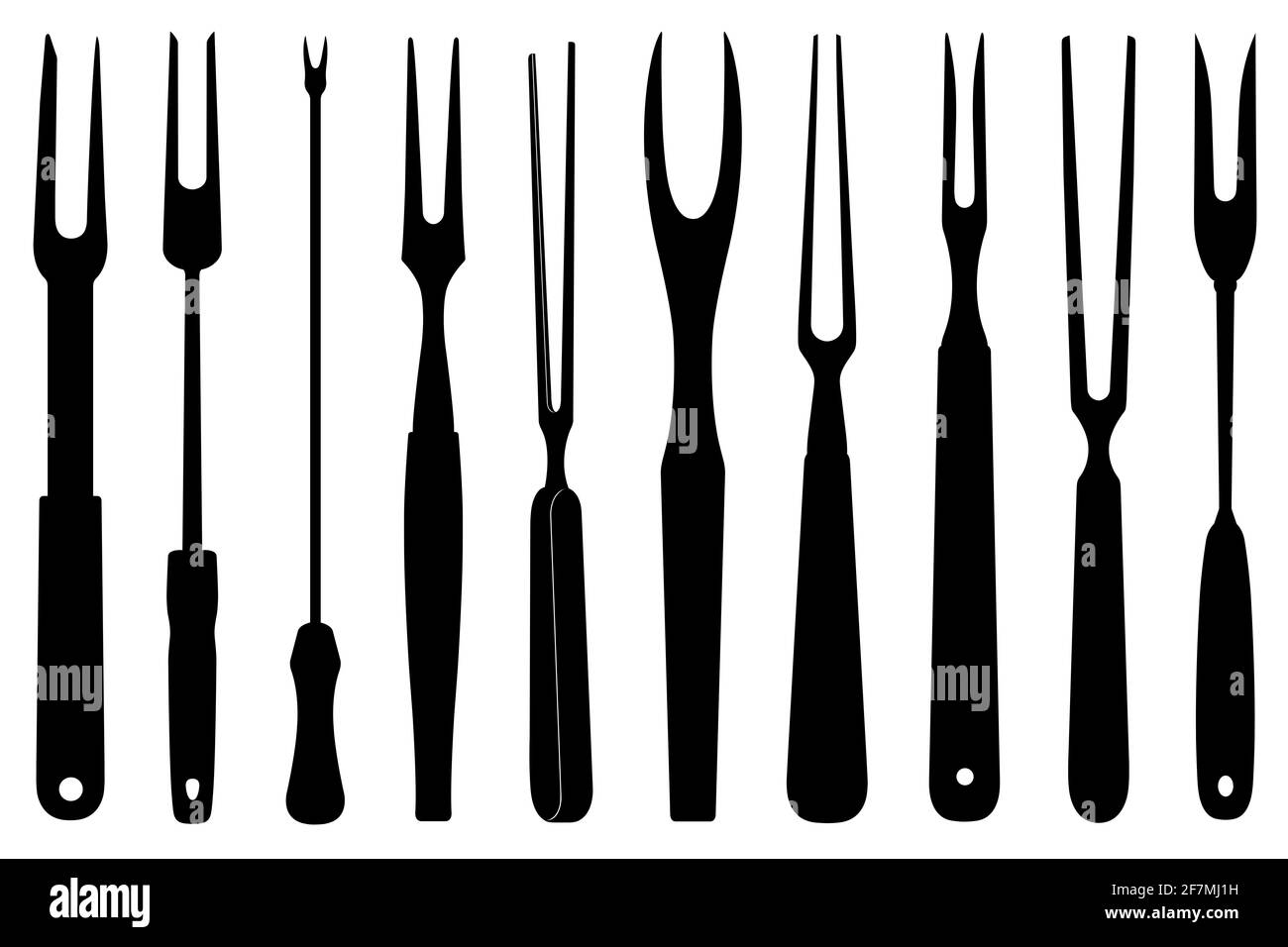 Set di forcelle diverse isolate su bianco Foto Stock