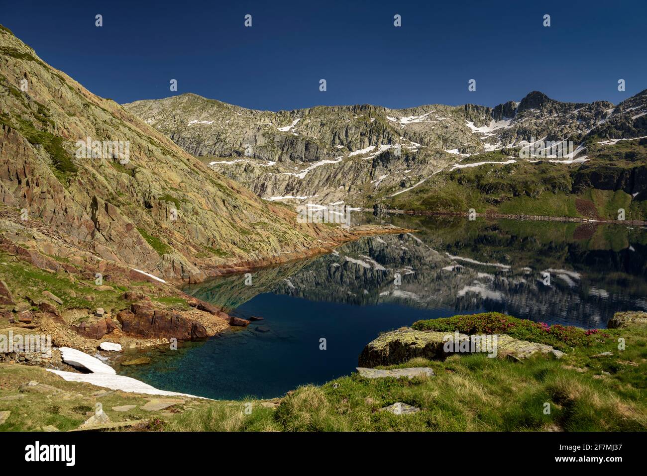 Lago di Certascan in estate, nei Pirenei catalani (Parco Naturale Alt Pirineu, Catalogna, Spagna, Pirenei) ESP: Estany de Certascan en verano (Pirineos) Foto Stock