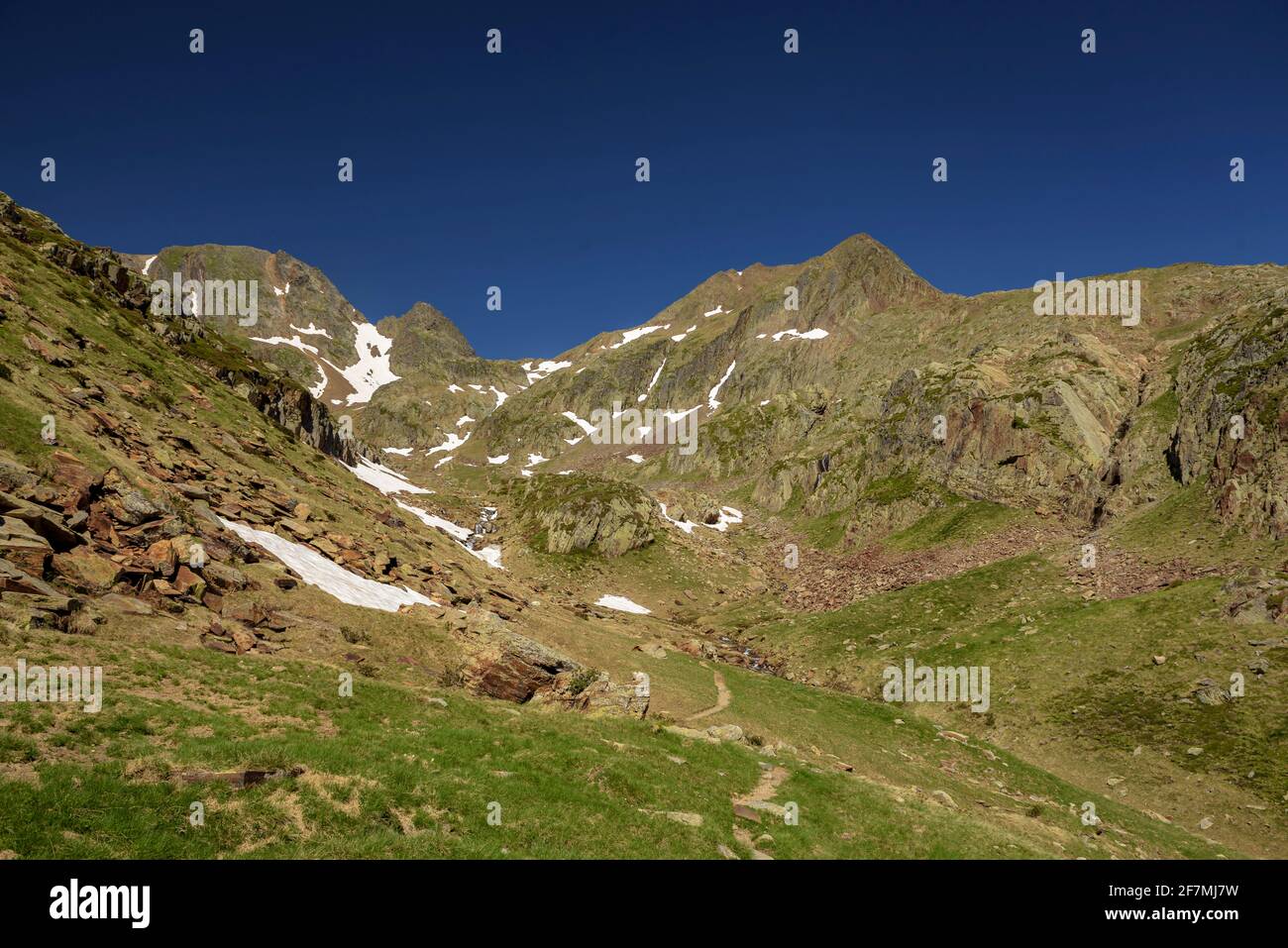 Picco Certascan visto vicino al lago Certascan (Parco Naturale Alt Pirineu, Catalogna, Spagna, Pirenei) ESP: Vistas del Pic de Certascan (Pirineos) Foto Stock
