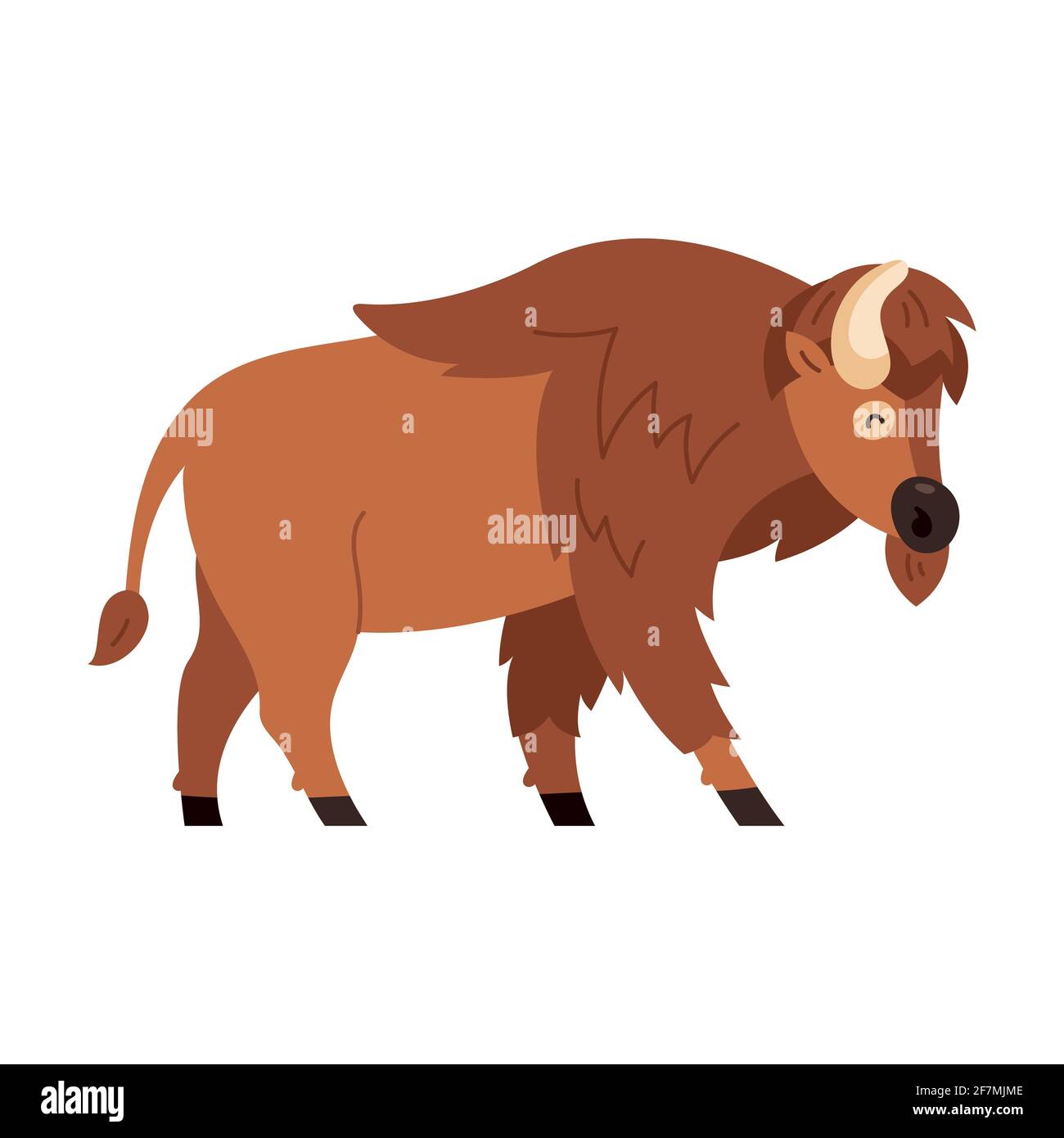 Icona bisonte. Illustrazione vettoriale del bisonte americano, in piedi nel profilo, in stile piatto alla moda. Isolato su bianco. Illustrazione Vettoriale