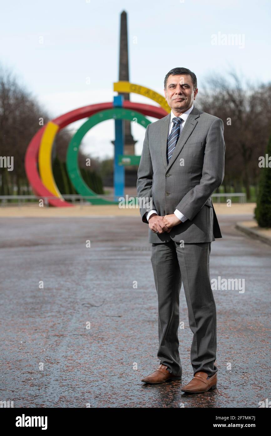 Glasgow, Scozia, Regno Unito. 8 Apr 2021. NELLA FOTO: Shahid Farooq, candidato Alba Party per la regione di Glasgow. Credit: Colin Fisher/Alamy Live News Foto Stock