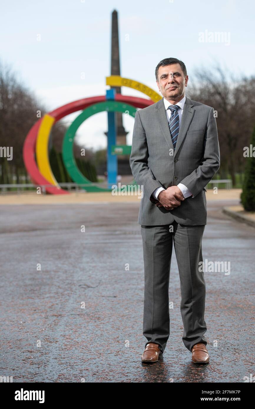 Glasgow, Scozia, Regno Unito. 8 Apr 2021. NELLA FOTO: Shahid Farooq, candidato Alba Party per la regione di Glasgow. Credit: Colin Fisher/Alamy Live News Foto Stock