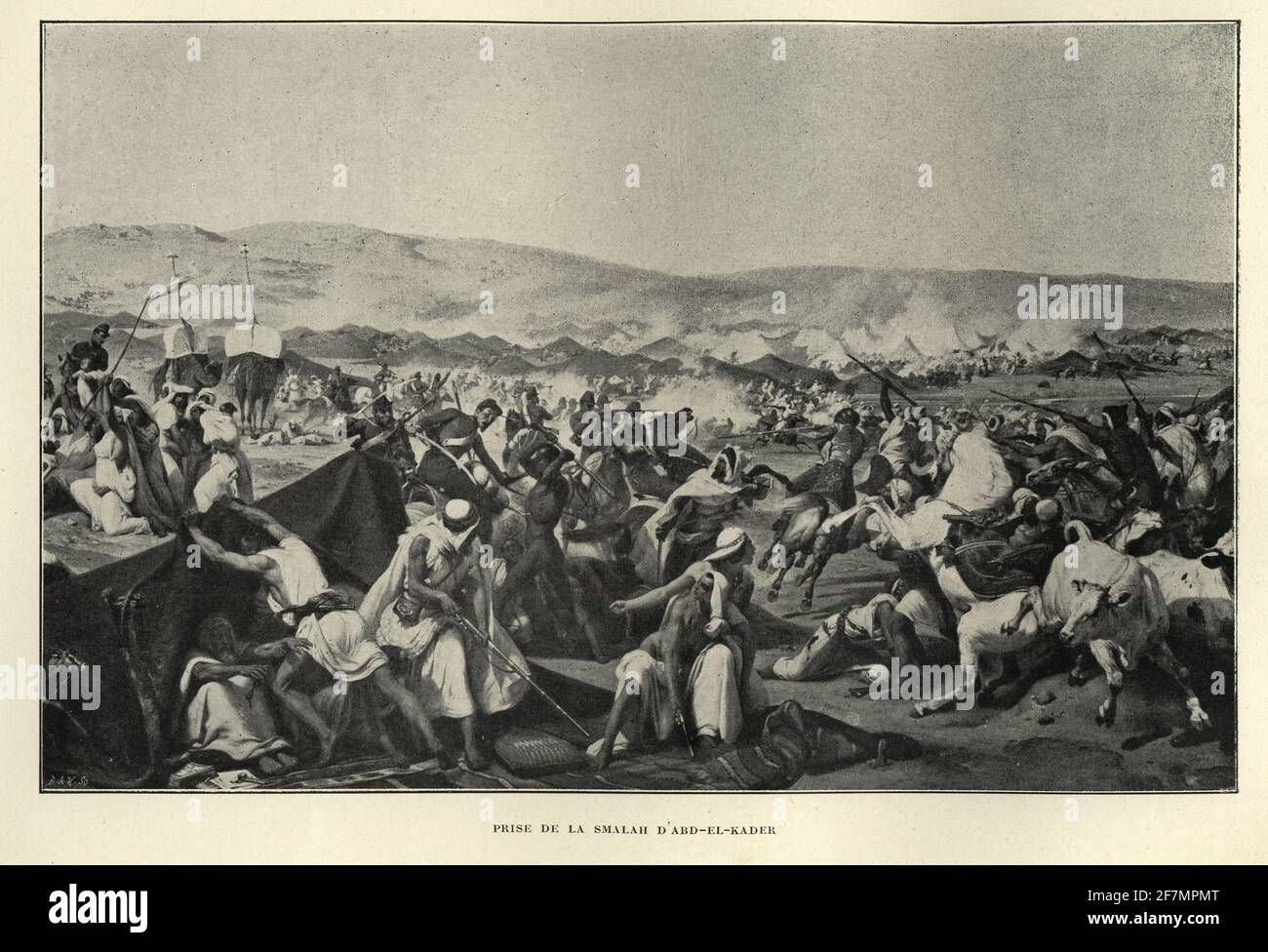 La battaglia dello Smala fu combattuta nel 1843 tra la Francia e i combattenti algerini durante la conquista francese dell'Algeria. Foto Stock