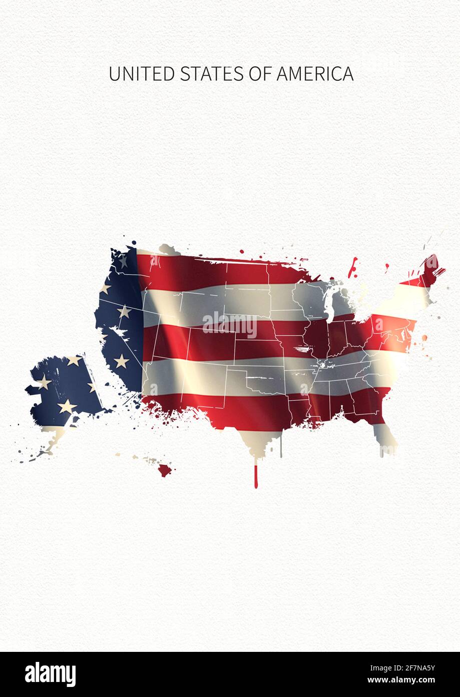 Mappe e bandiere degli Stati Uniti. Simboli nazionali di stile acquerello. Foto Stock