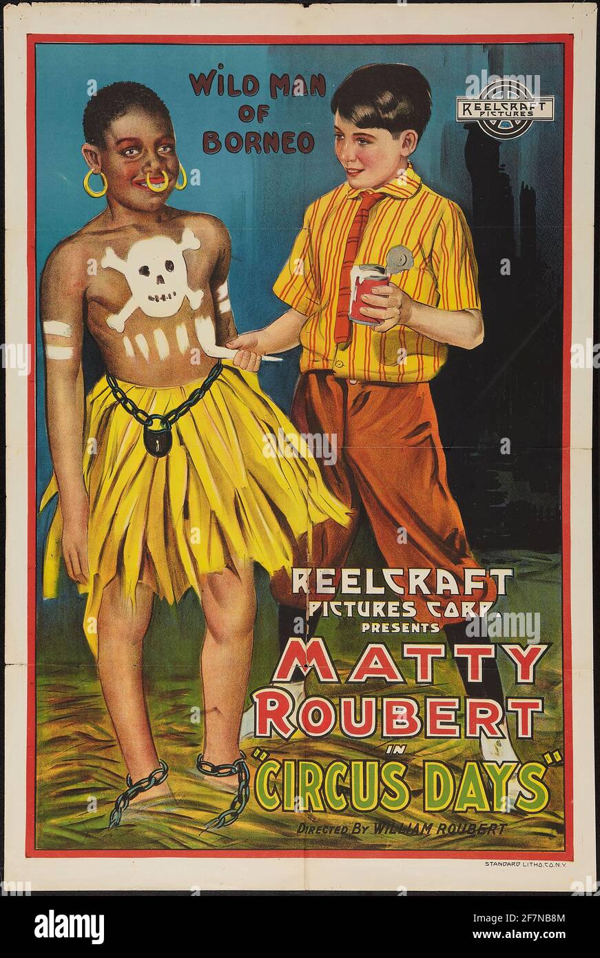 Un poster del circo vintage per Matty Roubert Circus Days con L'uomo selvaggio del Borneo Foto Stock