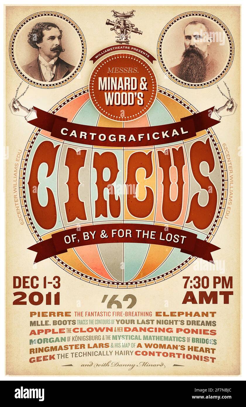 Un poster circo per Minard & Woods Cartografickal Circus Foto Stock