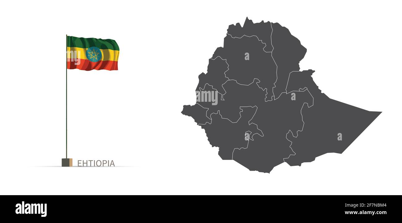Mappa dell'Etiopia. Mappa dei paesi grigi e vettore di illustrazione 3d della bandiera. Illustrazione Vettoriale
