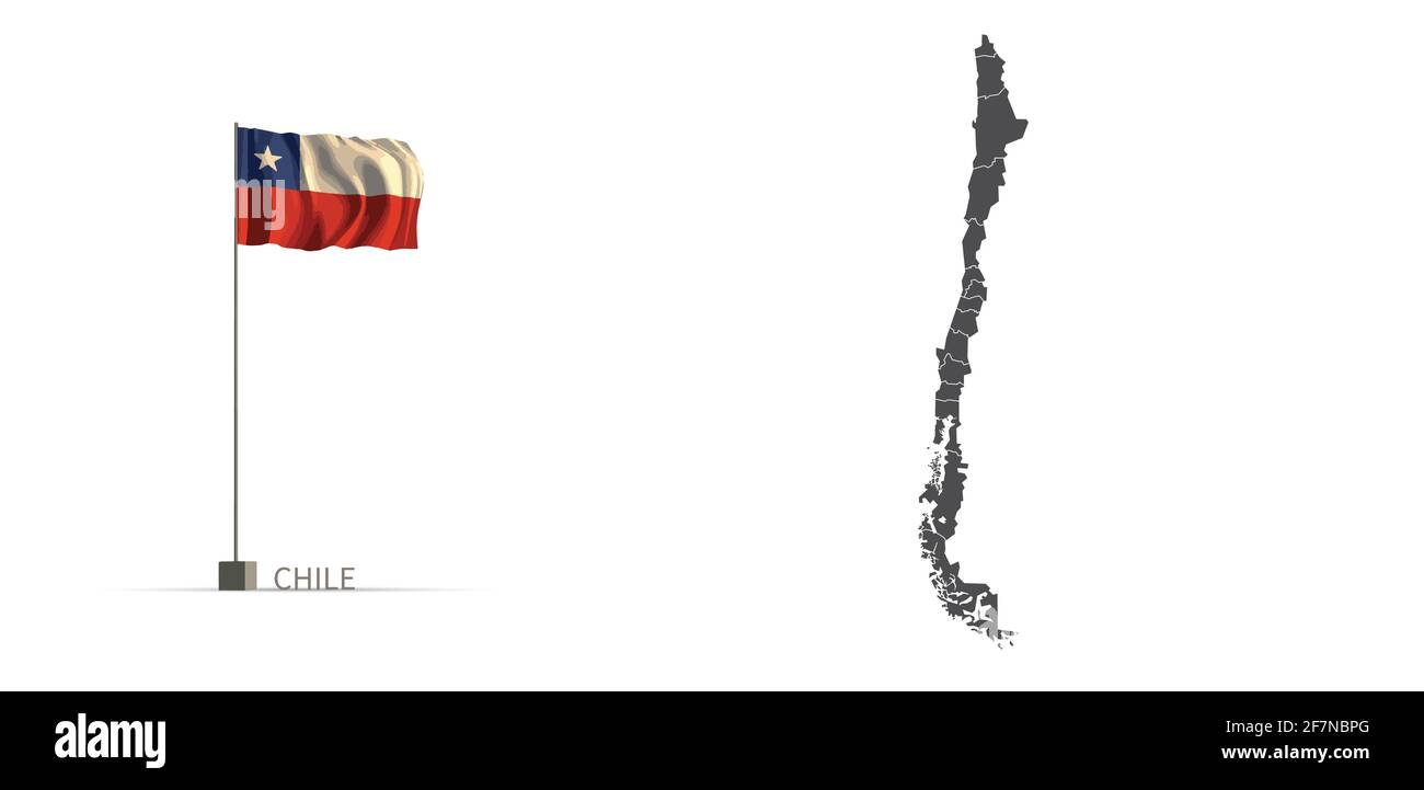 Mappa del Cile. Mappa dei paesi in grigio e bandiera vettore di illustrazione 3d. Illustrazione Vettoriale