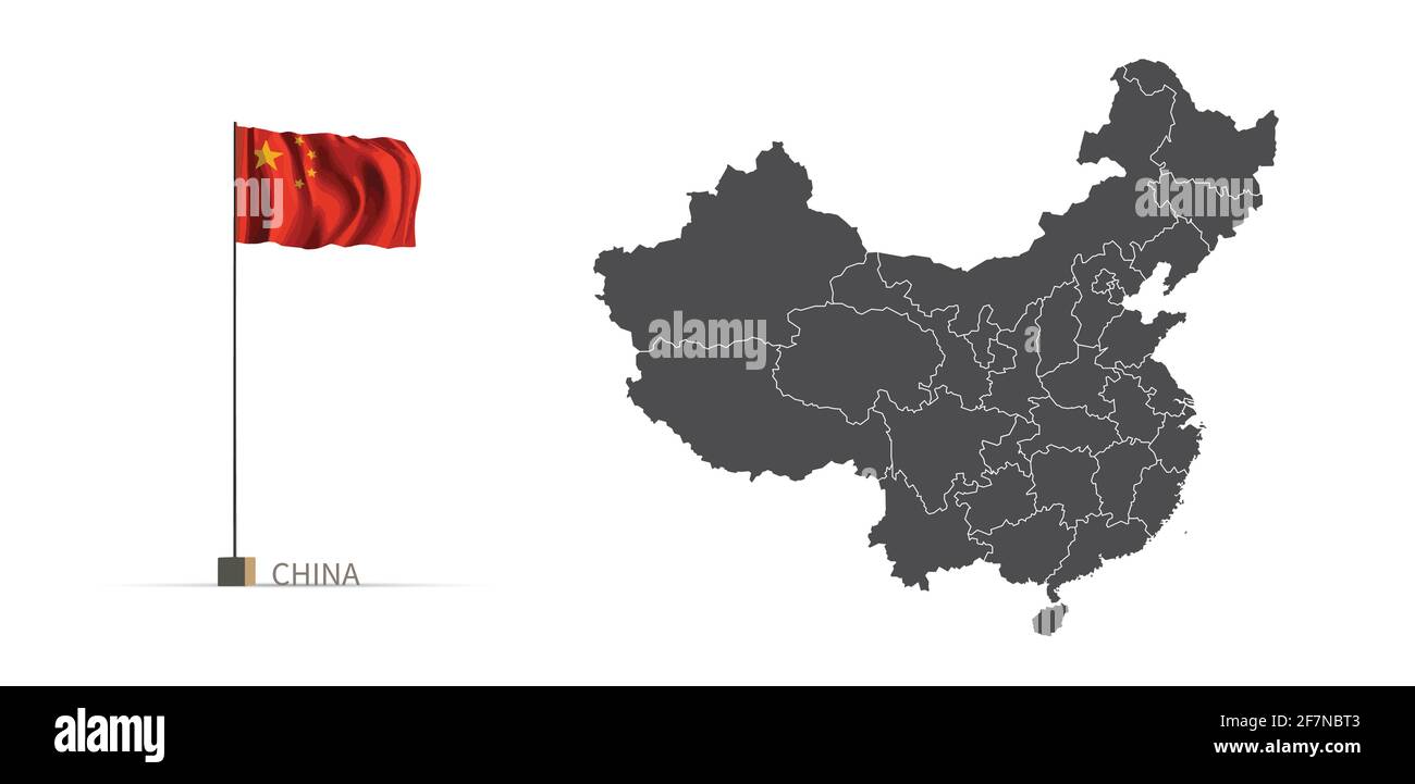 Mappa della Cina. Mappa dei paesi grigi e indicatore vettore di illustrazione 3d. Illustrazione Vettoriale