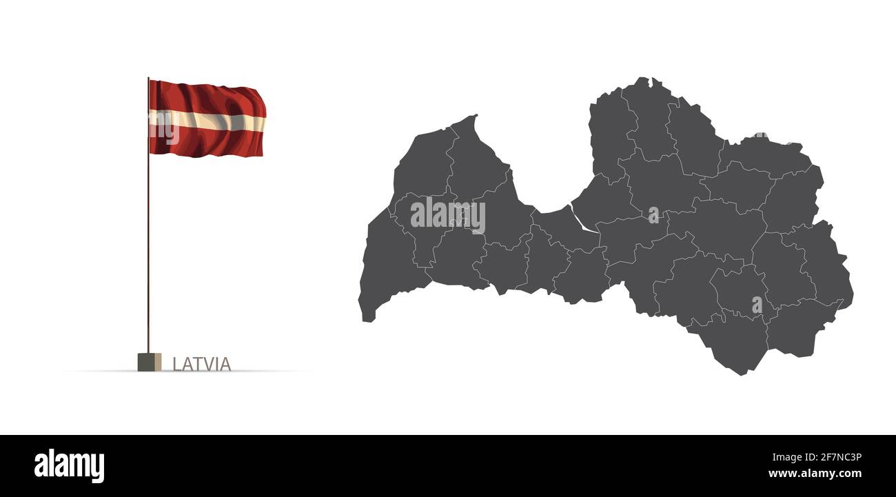 Mappa della Lettonia. Mappa dei paesi grigi e vettore di illustrazione 3D della bandiera. Illustrazione Vettoriale