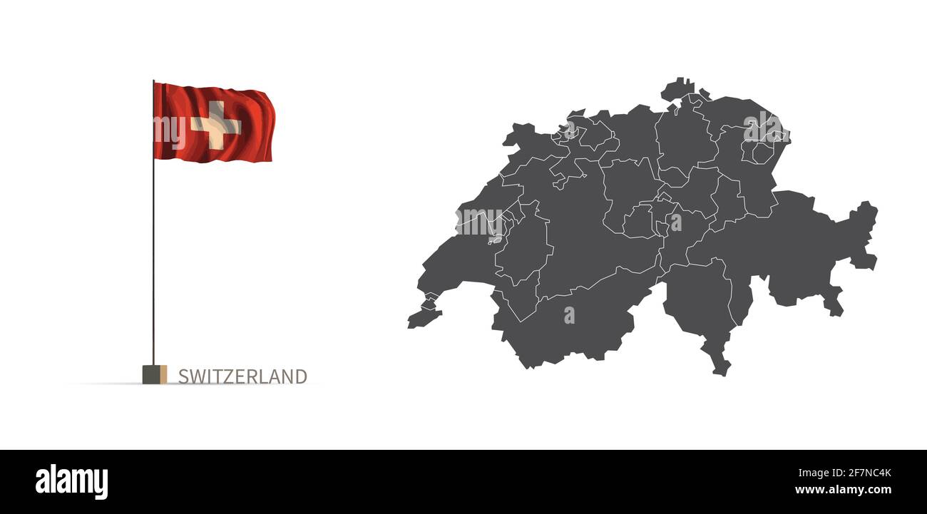 Mappa della Svizzera. Mappa dei paesi grigi e bandiera vettore di illustrazione 3d. Illustrazione Vettoriale
