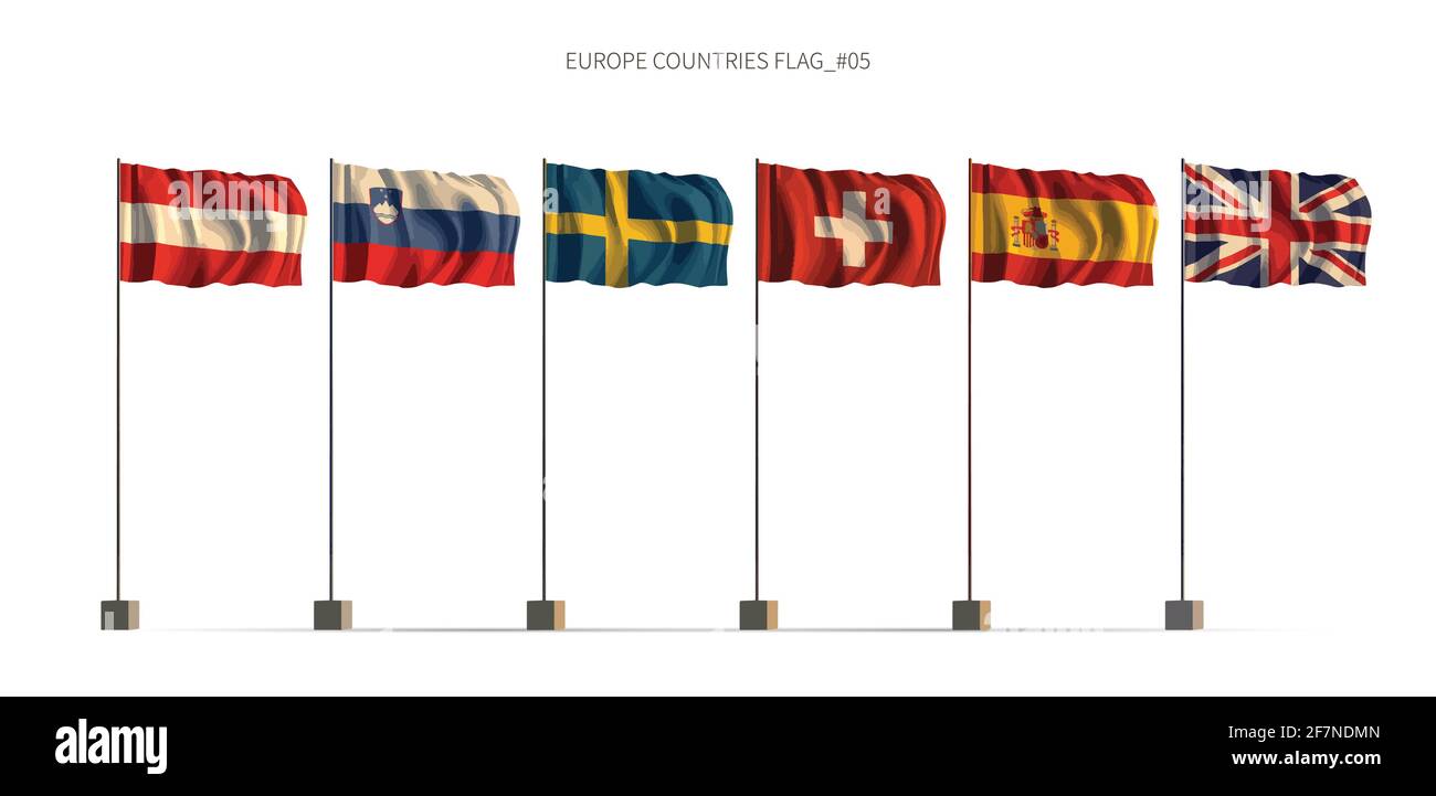Bandiera dell'Europa. Vettore di illustrazione 3d della serie di bandiere dei paesi europei. Illustrazione Vettoriale