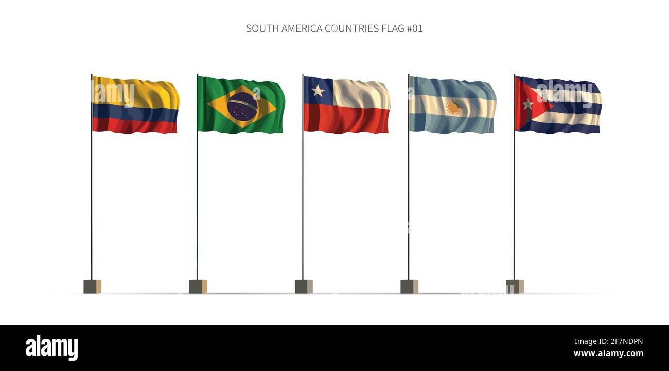 Bandiera del Sud America. Paesi dell'america Latina serie di bandiere vettore di illustrazione 3d. Illustrazione Vettoriale