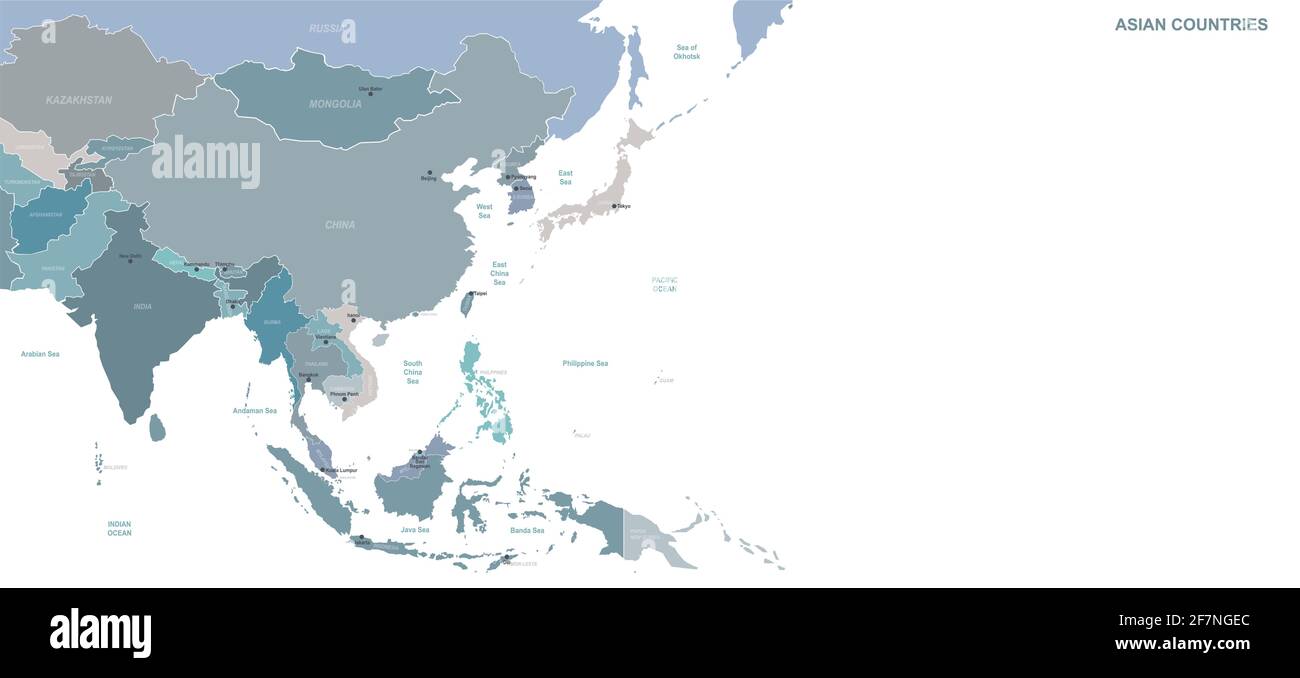 Mappa Asia. Vettore mappa mondiale per continente Illustrazione Vettoriale