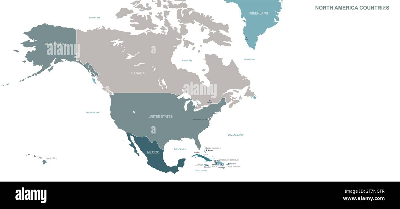 Mappa del Nord america. Vettore mappa mondiale per continente Illustrazione Vettoriale