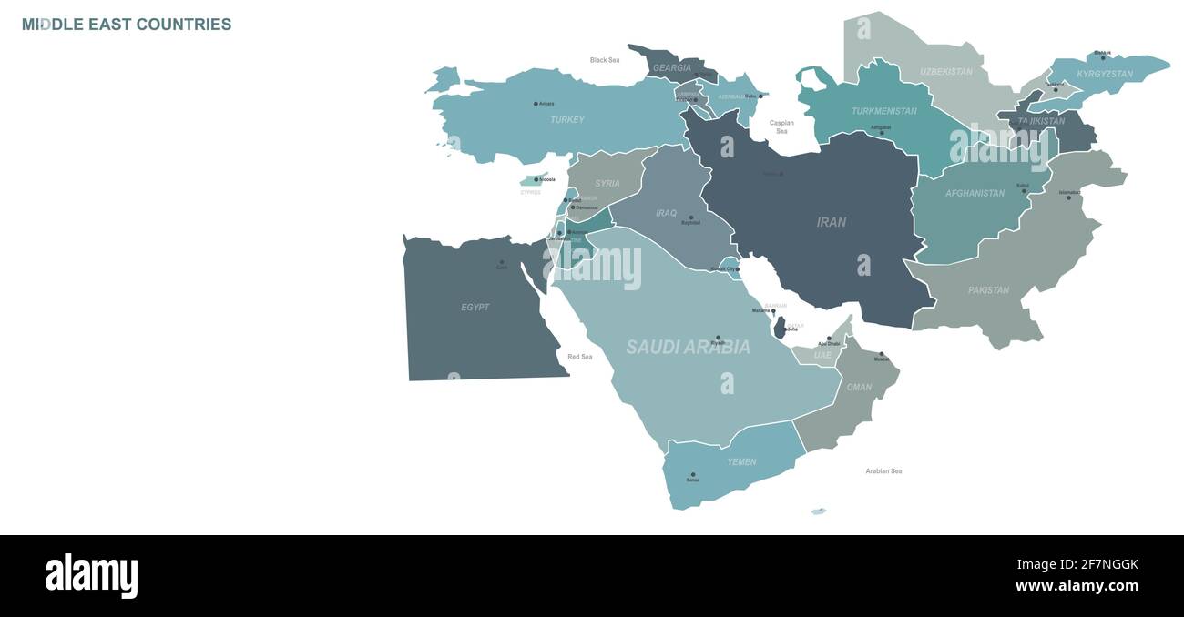 Mappa Middel East. Vettore mappa mondiale per continente Illustrazione Vettoriale
