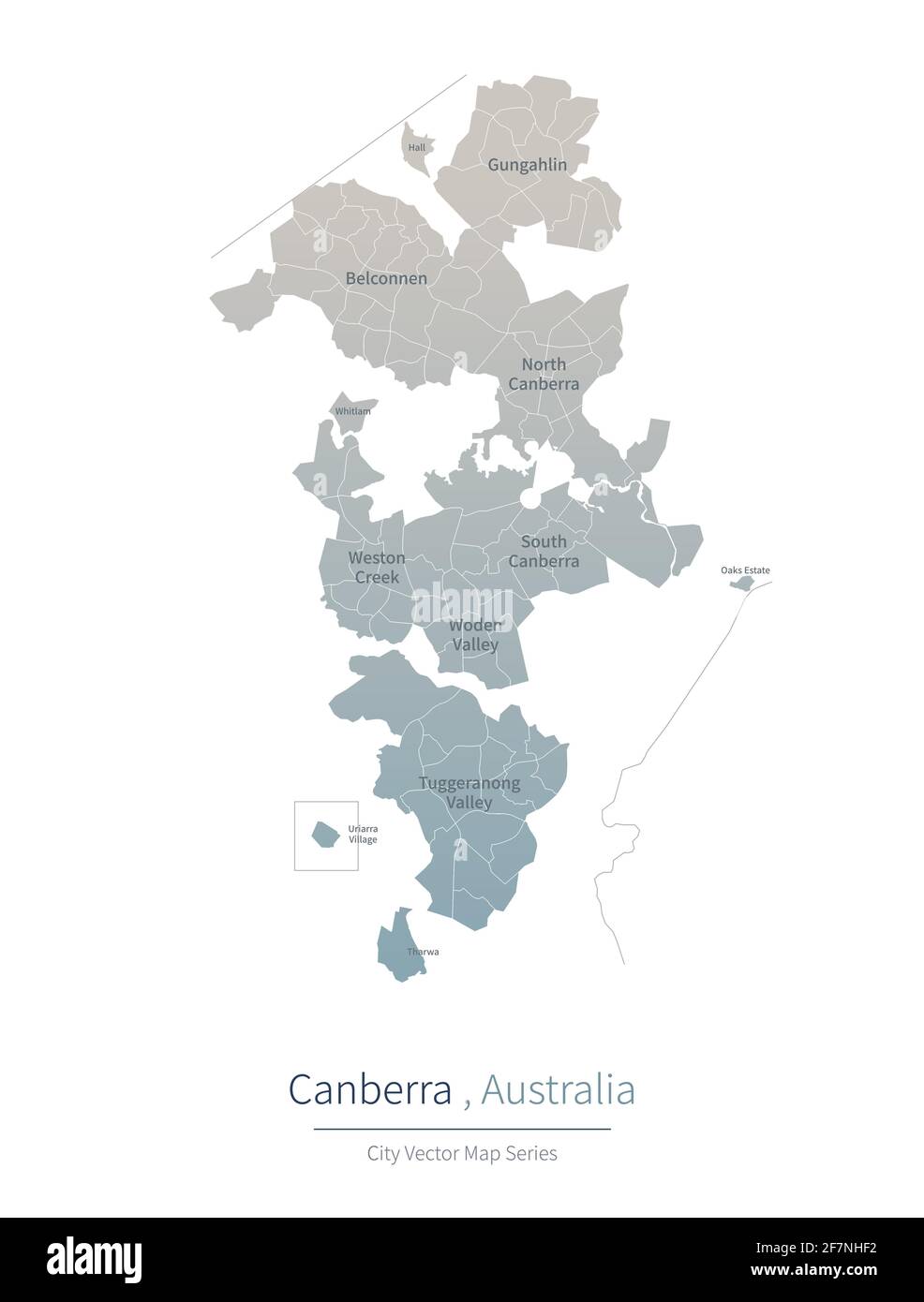 Mappa di Canberra. Mappa vettoriale delle principali città australiane. Illustrazione Vettoriale